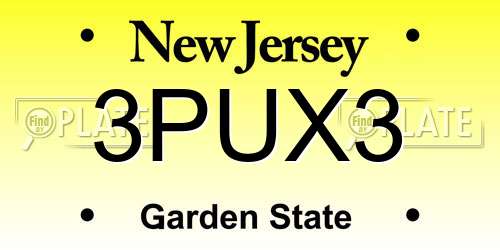 3PUX3 New Jersey License Plate