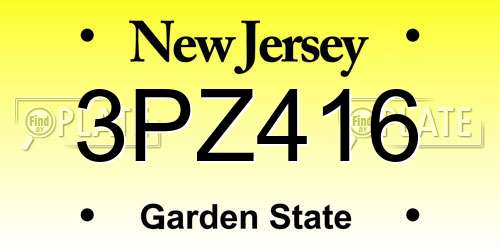 3PZ416 New Jersey License Plate