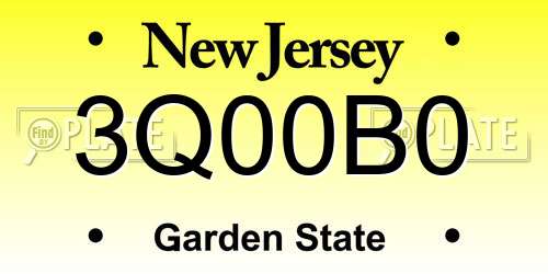 3Q00B0 New Jersey License Plate