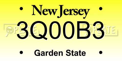 3Q00B3 New Jersey License Plate