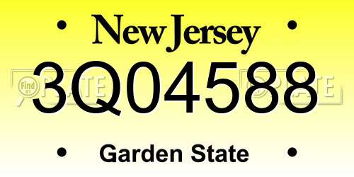 3Q04588 New Jersey License Plate