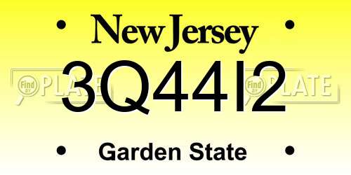 3Q44I2 New Jersey License Plate