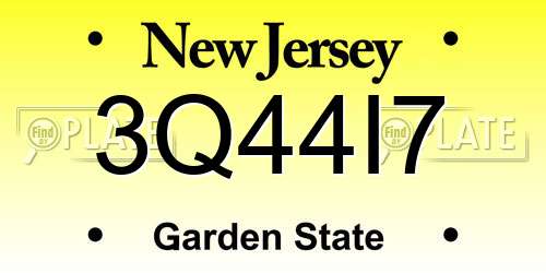 3Q44I7 New Jersey License Plate