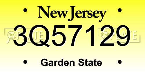 3Q57129 New Jersey License Plate