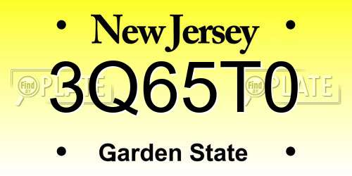 3Q65T0 New Jersey License Plate