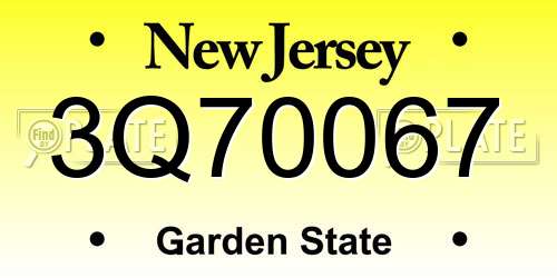 3Q70067 New Jersey License Plate