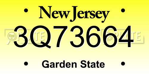 3Q73664 New Jersey License Plate