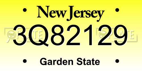 3Q82129 New Jersey License Plate