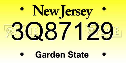 3Q87129 New Jersey License Plate