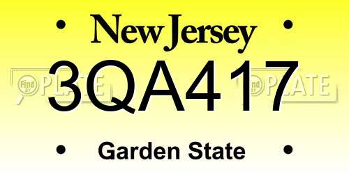 3QA417 New Jersey License Plate