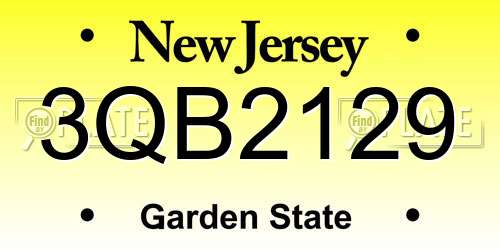 3QB2129 New Jersey License Plate