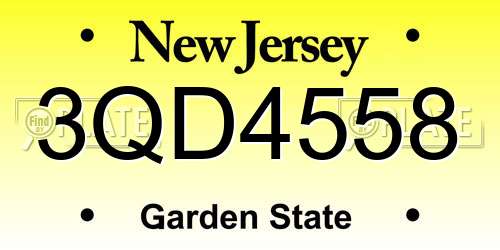 3QD4558 New Jersey License Plate