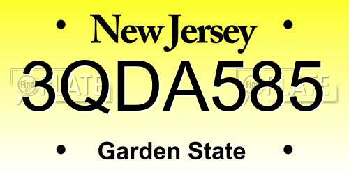3QDA585 New Jersey License Plate