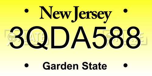 3QDA588 New Jersey License Plate