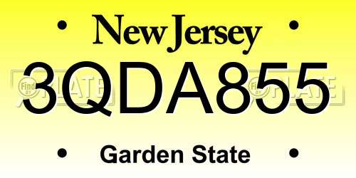 3QDA855 New Jersey License Plate
