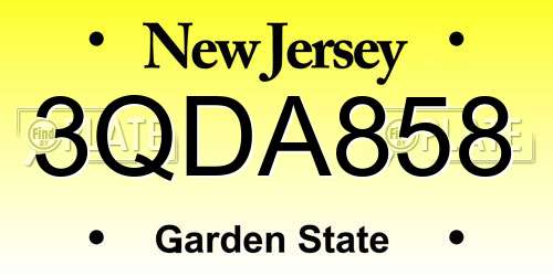 3QDA858 New Jersey License Plate