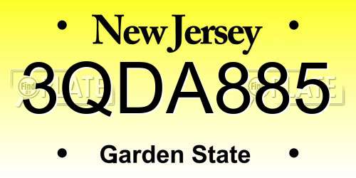 3QDA885 New Jersey License Plate