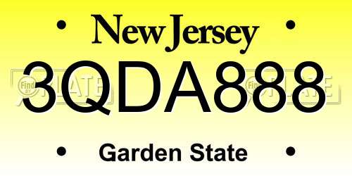 3QDA888 New Jersey License Plate