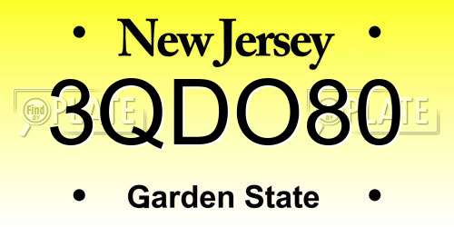 3QDO80 New Jersey License Plate
