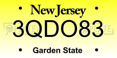 3QDO83 New Jersey License Plate