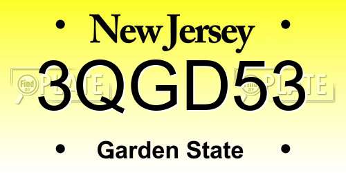 3QGD53 New Jersey License Plate