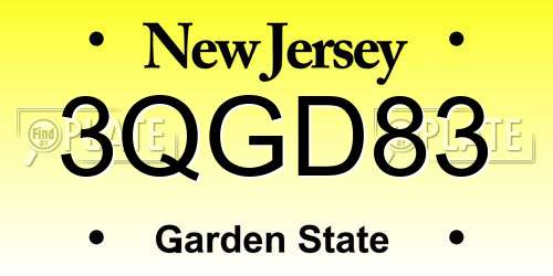 3QGD83 New Jersey License Plate