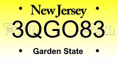 3QGO83 New Jersey License Plate