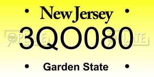 3QO080 New Jersey License Plate