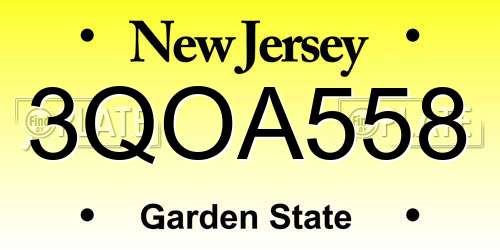 3QOA558 New Jersey License Plate