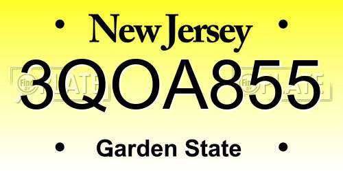3QOA855 New Jersey License Plate