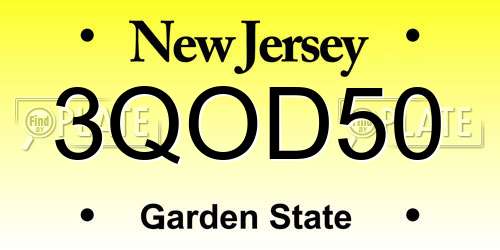 3QOD50 New Jersey License Plate