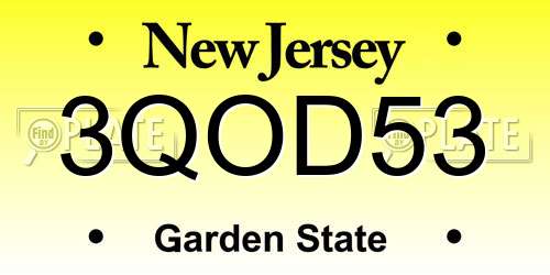 3QOD53 New Jersey License Plate