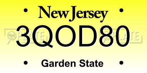3QOD80 New Jersey License Plate