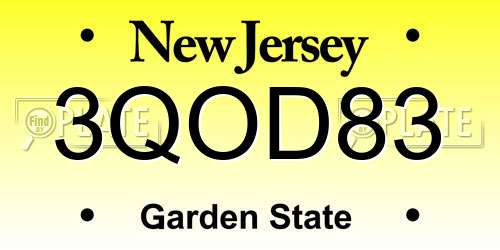 3QOD83 New Jersey License Plate