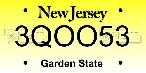 3QOO53 New Jersey License Plate