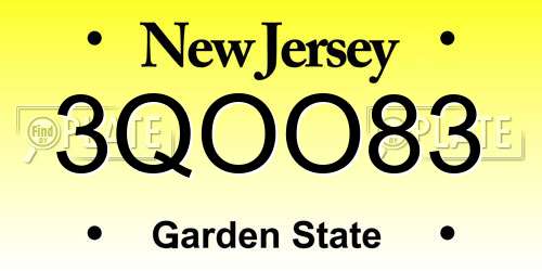 3QOO83 New Jersey License Plate