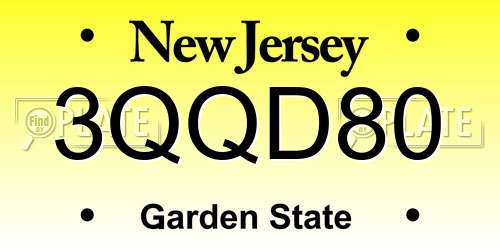 3QQD80 New Jersey License Plate