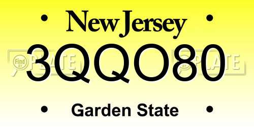 3QQO80 New Jersey License Plate