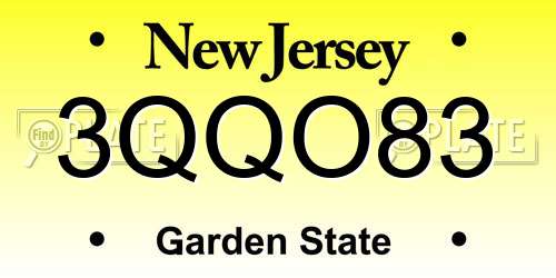 3QQO83 New Jersey License Plate