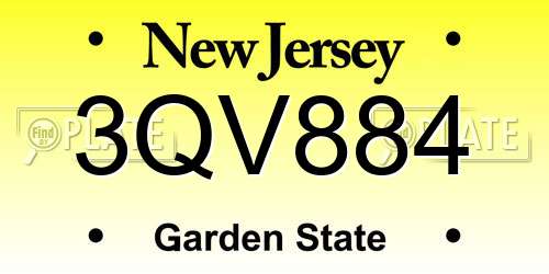 3QV884 New Jersey License Plate