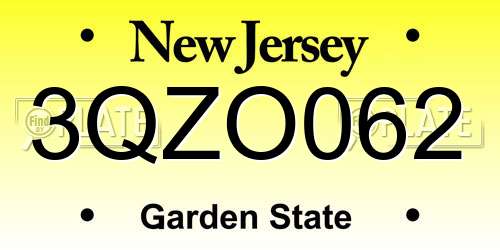 3QZO062 New Jersey License Plate