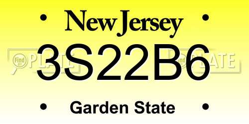 3S22B6 New Jersey License Plate