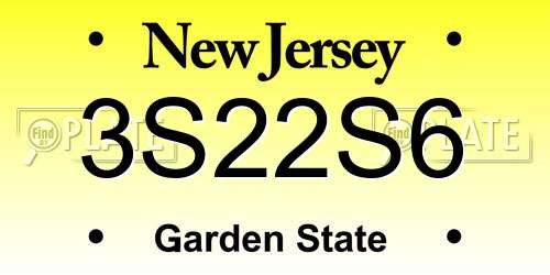 3S22S6 New Jersey License Plate