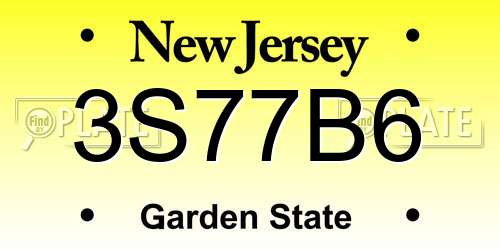 3S77B6 New Jersey License Plate