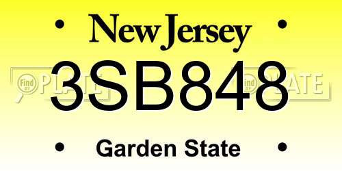 3SB848 New Jersey License Plate