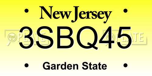 3SBQ45 New Jersey License Plate