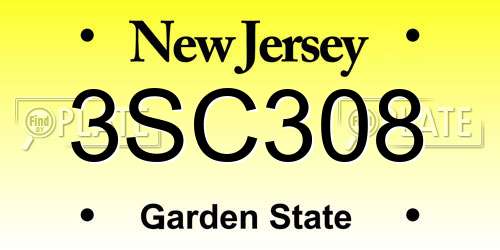 3SC308 New Jersey License Plate