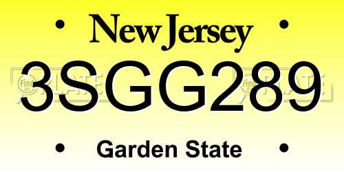 3SGG289 New Jersey License Plate