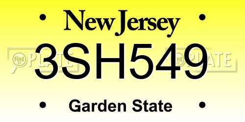3SH549 New Jersey License Plate