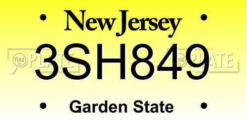 3SH849 New Jersey License Plate